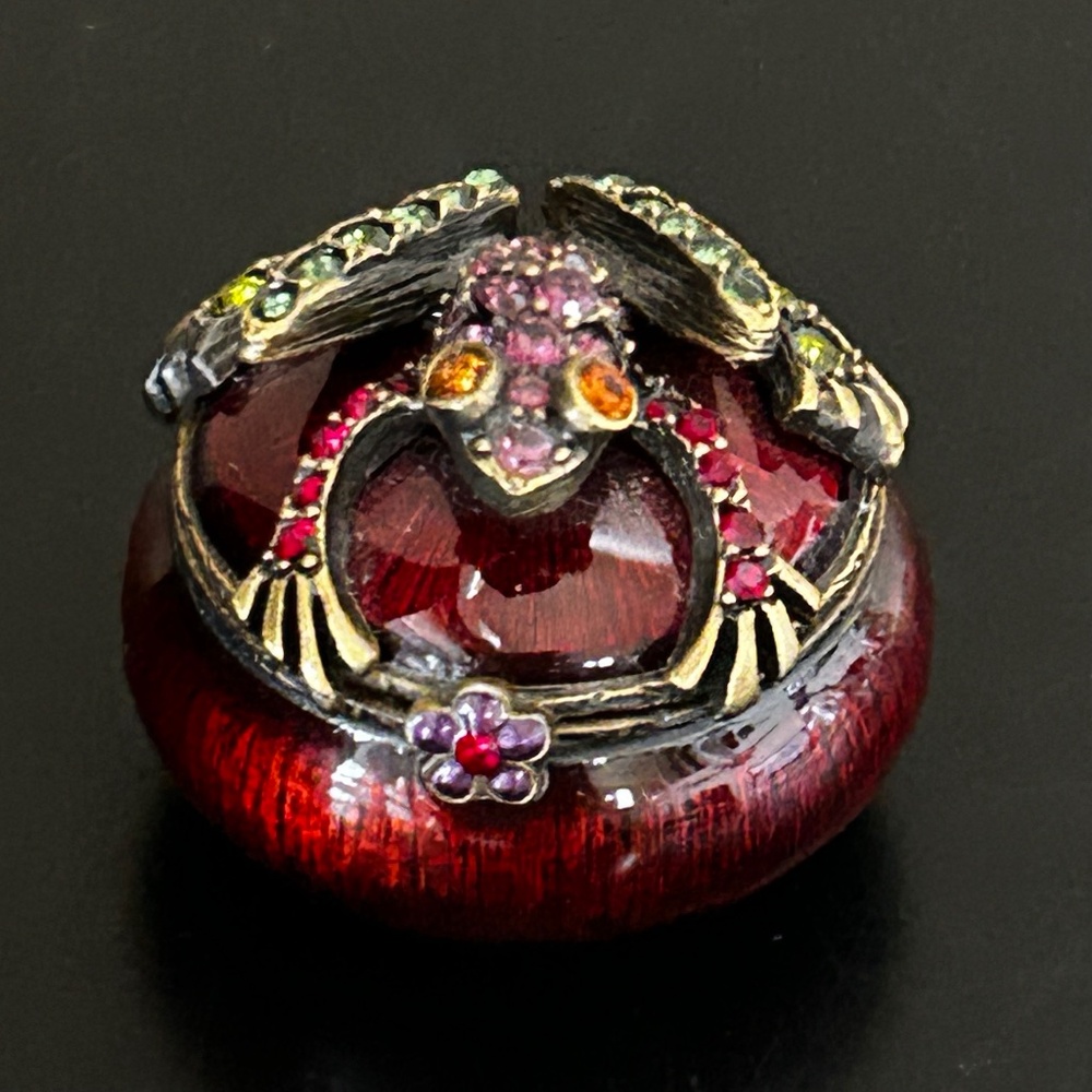 Jay Strongwater Swarovski Retired Red Frog on Round Trinket Box